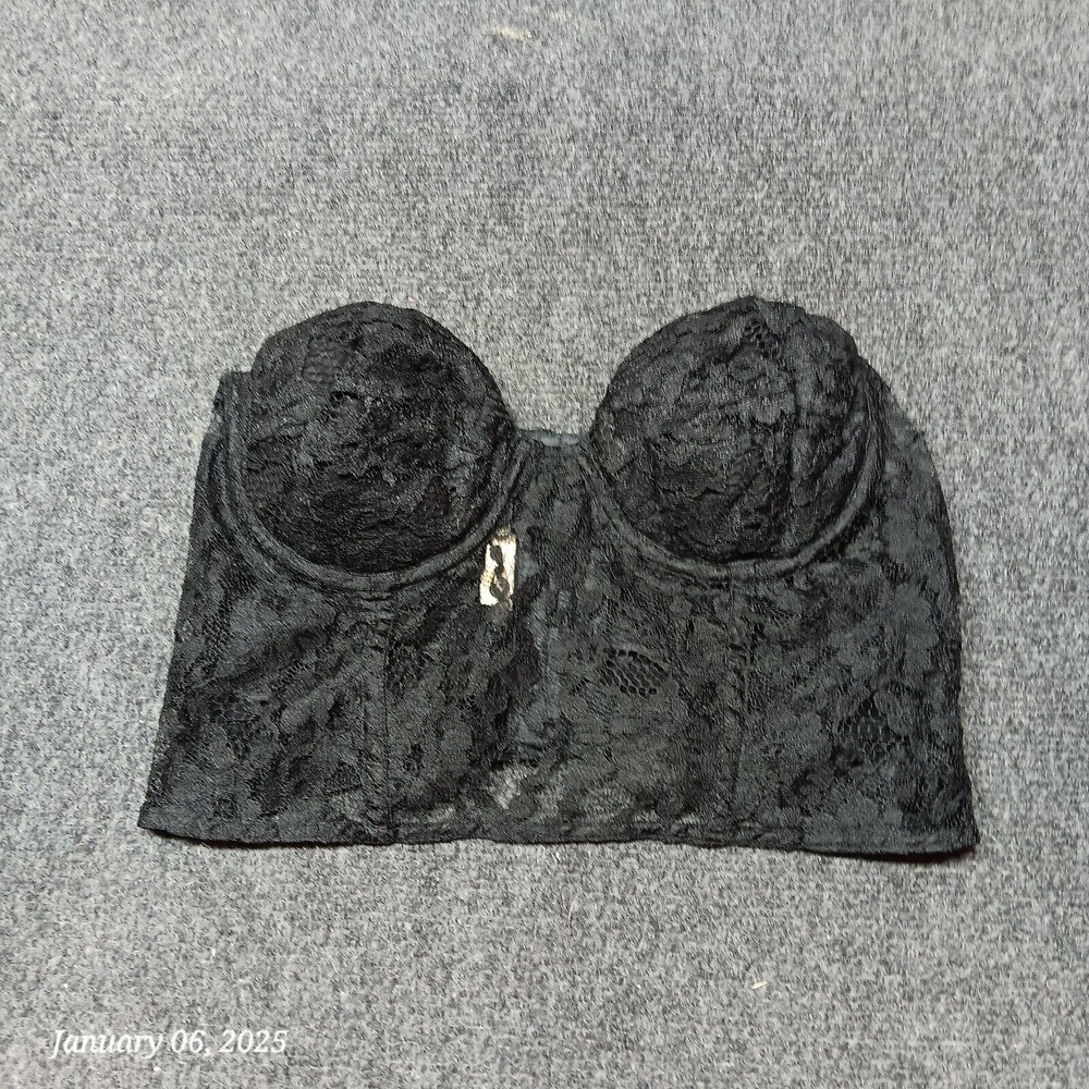 VINTAGE Victoria Secret Black Strapless Longline Lace Bra Women 36 Underwired